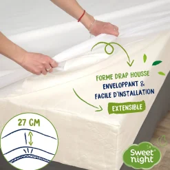 Protège Matelas 160x200 cm - Molleton 100% Coton - Traitement Végétal Anti-Acariens Greenfirst