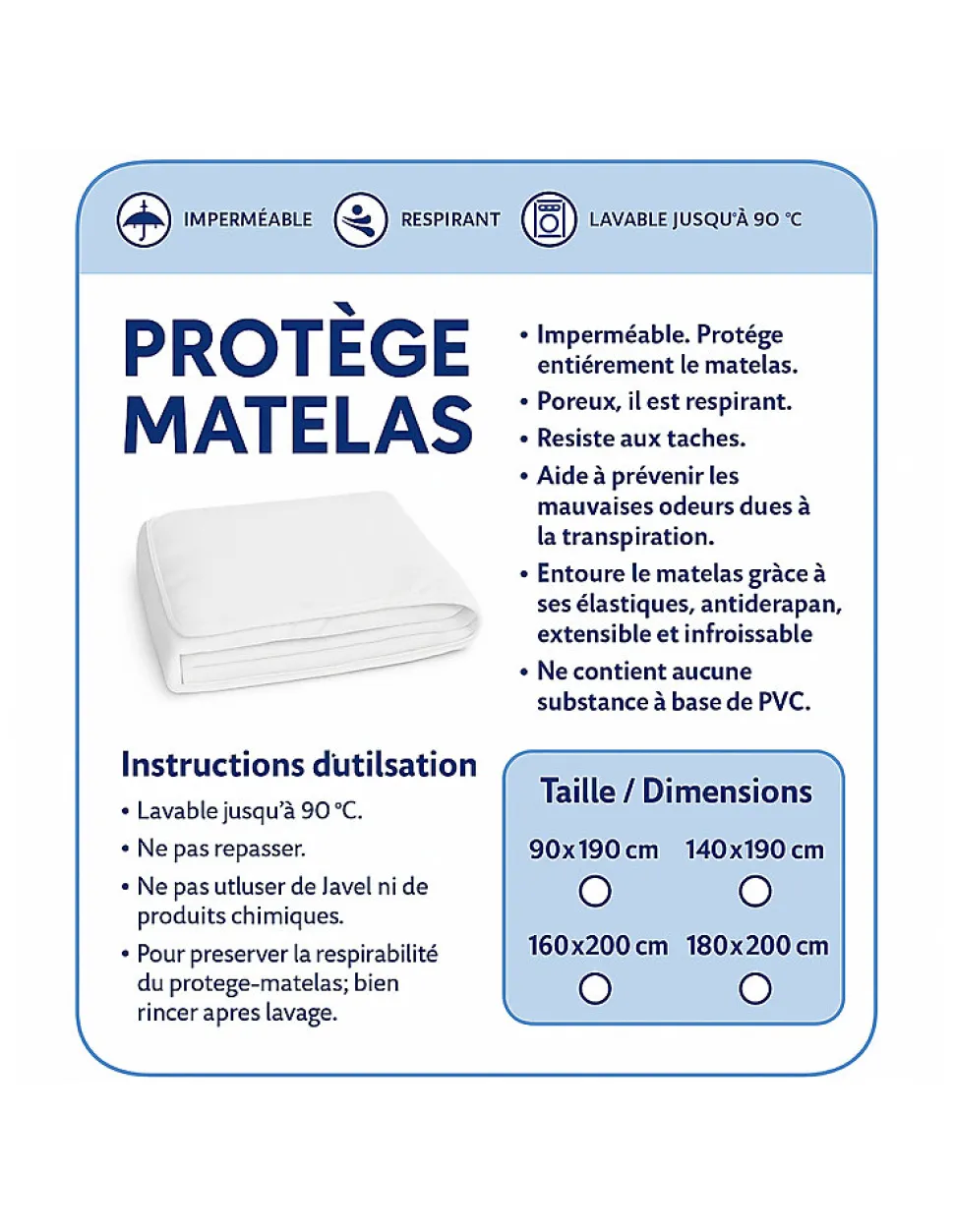 Protège Matelas 90x190 Imperméable Lavable, Respirant et Silencieux Convient à