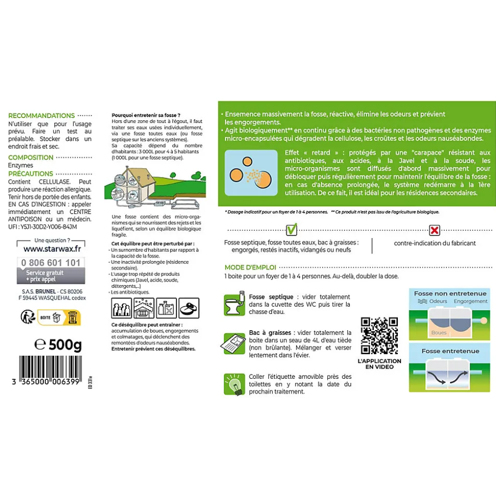 Réactivateur biologique fosses septiques Starwax 500g