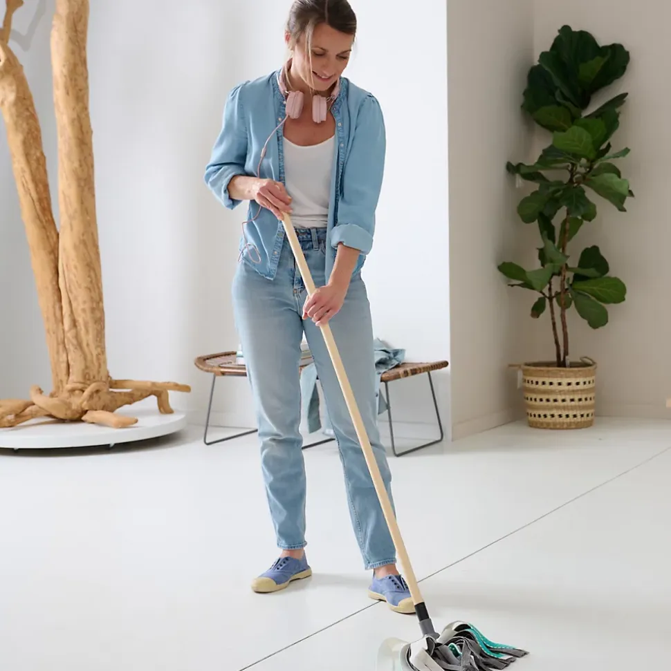 Recharge pour balai-serpillère à franges microfibre et plastique GoodHome blanc et bleu l.8 cm