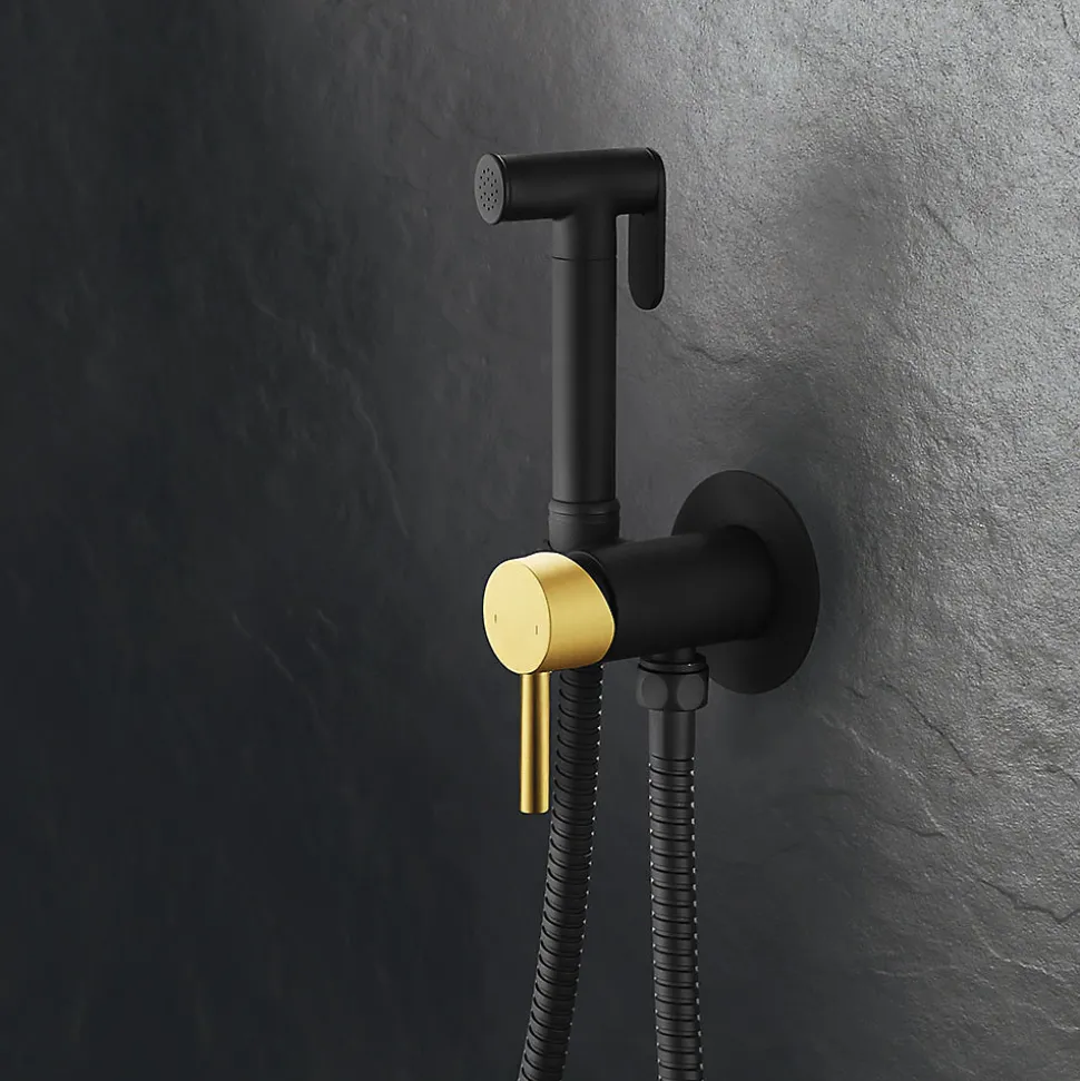Robinet WC HYGIÈNE INTIME 2 eaux NOIR OR mat en laiton Kibath