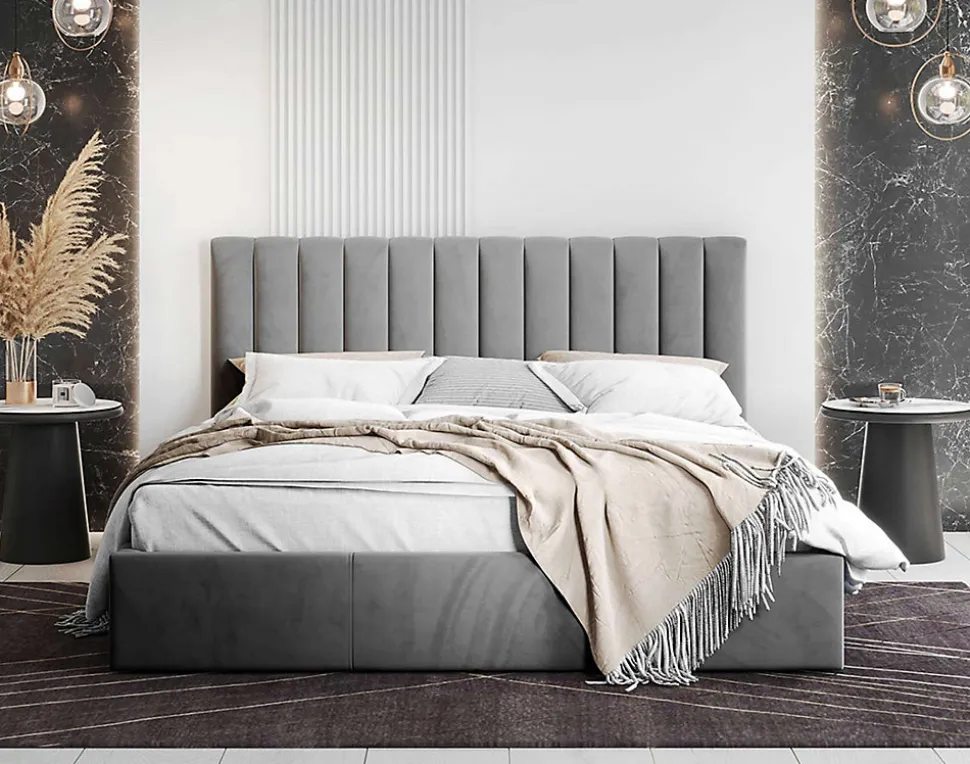 Rosario - lit coffre - 180x200 - sommier inclus - en velours - Best Mobilier