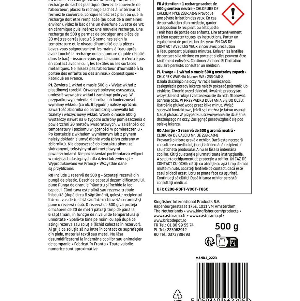 Sachet absorbeurs d'humidité 20m² 500g