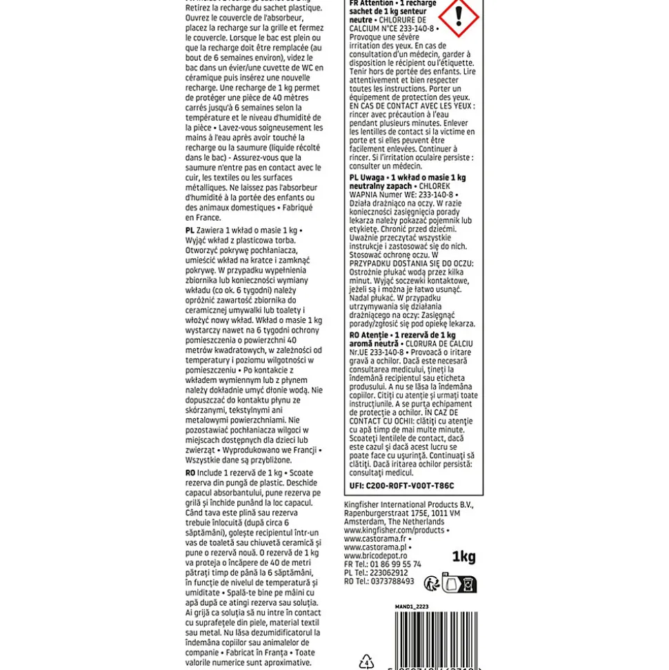 Sachet absorbeurs d'humidité 40m² neutre 1kg