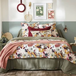 SARAH - Chemin de Lit 90x200cm Gaze de Coton Imprimé Rose Imprimé Floral