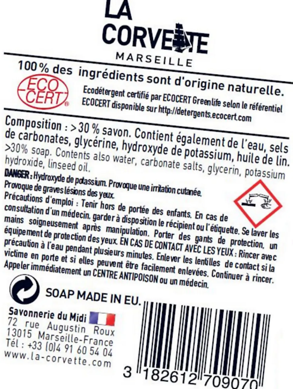 Savon noir La Corvette Savonnerie du midi en pâte à l’huile de lin 1kg