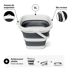 Seau Retractable 5L gris et blanc - Gris- 5five