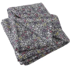 SOIZIC - Chemin de Lit 90x200cm Gaze de Coton Imprimé Bleu-Violet Imprimé Fleurs