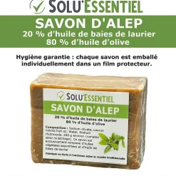 Solu Essentiel - Savon d Alep - 20% huile de baies de laurier - 80% huile d olive - Savon de 200g - lot de 10