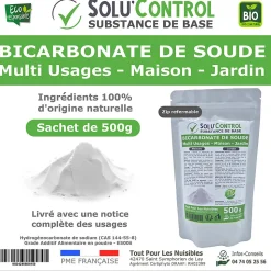 SOLU'CONTROL - 500 g de Bicarbonate de Soude Multi Usages, Maison et Jardin, 100% Naturel, Sachet Zip refermable