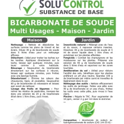 SOLU'CONTROL - 1,5 Kg de Bicarbonate de Soude Multi Usages, Maison et Jardin, 100% Naturel, Sachet Zip refermable