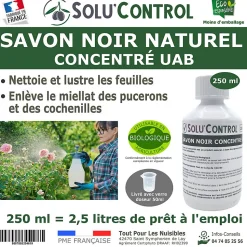 SOLU'CONTROL - Savon Noir Concentré 250ml - Enlève miellat pucerons cochenilles