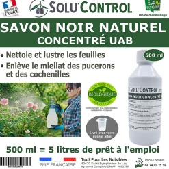 SOLU'CONTROL - Savon Noir Naturel Concentré, 500 ml, Nettoyantn enlève le miellat et les pucerons