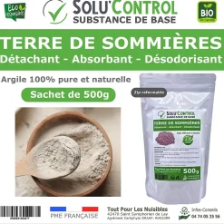 SOLU'CONTROL - Terre de Sommières 500 g - Détachant Naturel et Absorbant - Élimine les Odeurs d'Urine, Litière de Chat, Tapis