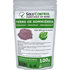 SOLU'CONTROL - Terre de Sommières 100g - Détachant Naturel et Absorbant - Élimine les Odeurs d'Urine, Litière de Chat, Tapis