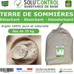 SOLU'CONTROL - Terre de Sommières 25 kg - Détachant Naturel et Absorbant - Élimine les Odeurs d'Urine, Litière de Chat, Tapis