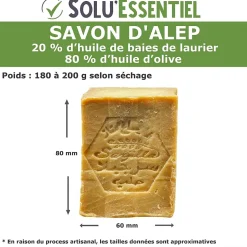 SoluEssentiel - Savon Alep huile de baies de laurier - huile dolive - Fabrication traditionnelle syrienne -savon de 200g- lot de 3