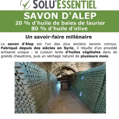 SoluEssentiel - Savon Alep huile de baies de laurier - huile dolive - Fabrication traditionnelle syrienne -savon de 200g- lot de 3