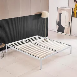 Sommier à Lattes Avec Pieds En Acier Robuste 160x200 Cm Blanc