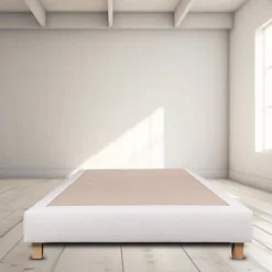 Sommier à lattes avec pieds TAMY, tapissier en bois massif couleur beige - longueur 200 x largeur 160 cm