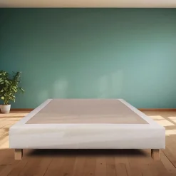 Sommier à lattes avec pieds TAMY, tapissier en bois massif couleur beige - longueur 200 x largeur 160 cm