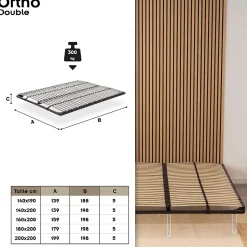 Sommier à Lattes En Acier Avec Bande Stabilisatrice Noir 160x200 Cm Sans Pieds