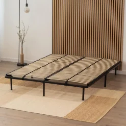 Sommier à Lattes En Acier Avec Bande Stabilisatrice Noir 140x200 Cm Avec Pieds