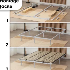 Sommier à Lattes En Acier Avec Bande Stabilisatrice Blanc 180x200 Cm Avec Pieds
