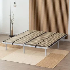 Sommier à Lattes En Acier Avec Bande Stabilisatrice Blanc 180x200 Cm Avec Pieds