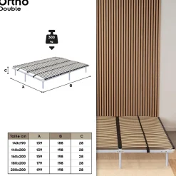 Sommier à Lattes En Acier Avec Bande Stabilisatrice Blanc 180x200 Cm Avec Pieds