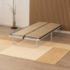 Sommier à Lattes En Acier Avec Bande Stabilisatrice Blanc 90x190 Cm Avec Pieds