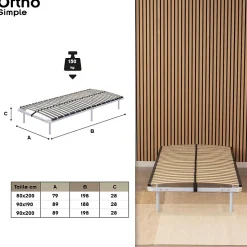 Sommier à Lattes En Acier Avec Bande Stabilisatrice Blanc 90x190 Cm Avec Pieds