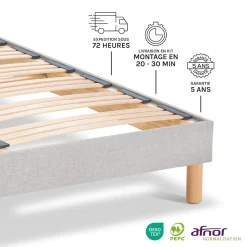 Sommier à lattes en bois Capitole 90x190 cm Coloris Gris clair Livré en kit
