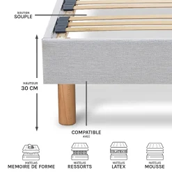 Sommier à lattes en bois Capitole 160x200 cm Coloris Gris clair Livré en kit