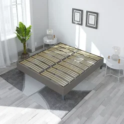 Sommier à lattes en bois Ergostar 140x190 cm Coloris Gris clair Livré en kit