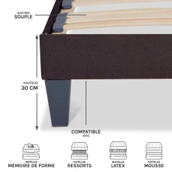 Sommier à lattes en bois Kit15 200x200 cm Coloris Gris anthracite Livré en kit