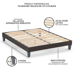 Sommier à lattes en bois Kit15 180x200 cm Coloris Gris anthracite Livré en kit