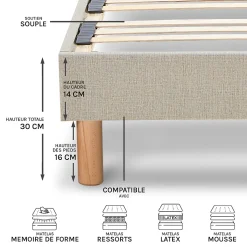 Sommier à lattes en bois Lino 160x200 cm Coloris Beige Livré en kit