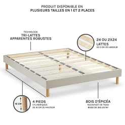 Sommier à lattes en bois Lino 160x200 cm Coloris Beige Livré en kit