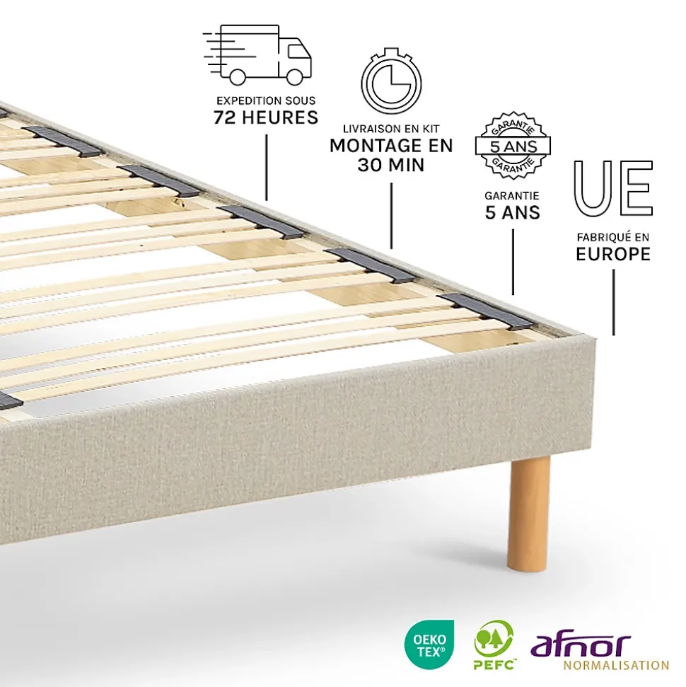 Sommier à lattes en bois Lino 160x200 cm Coloris Beige Livré en kit
