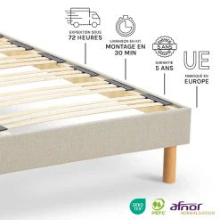 Sommier à lattes en bois Lino 140x190 cm Coloris Beige Livré en kit