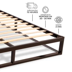 Sommier à lattes en métal Leonidas 140x190 cm Coloris Noir Livré en kit