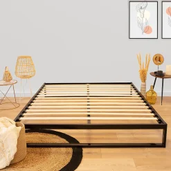 Sommier à lattes en métal Pandore 140x190 cm Coloris Noir Livré en kit