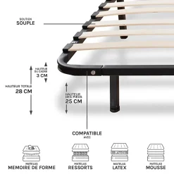 Sommier à lattes en métal Somkit 180x200 cm Coloris Noir Livré en kit