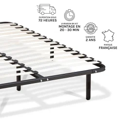 Sommier à lattes en métal Somkit 180x200 cm Coloris Noir Livré en kit