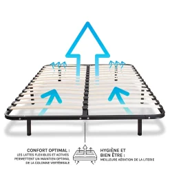 Sommier à lattes en métal Somkit 180x200 cm Coloris Noir Livré en kit