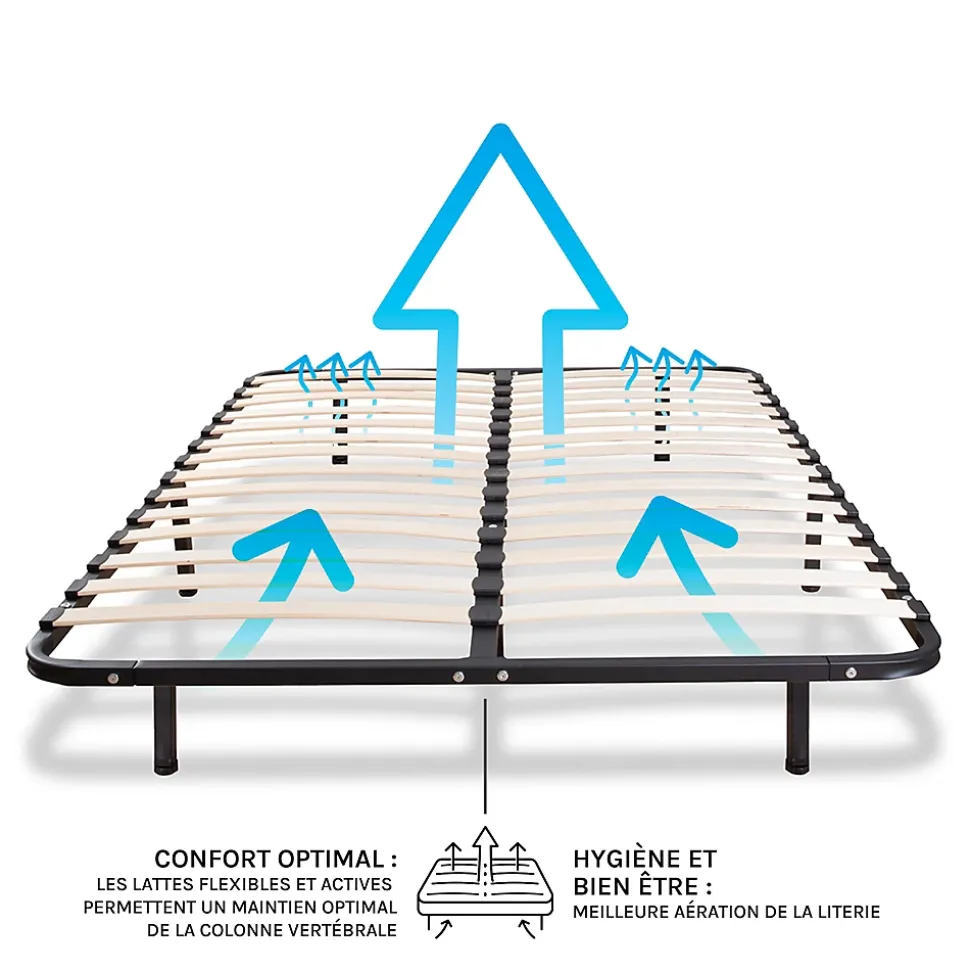 Sommier à lattes en métal Somkit 90x200 cm Coloris Noir Livré en kit