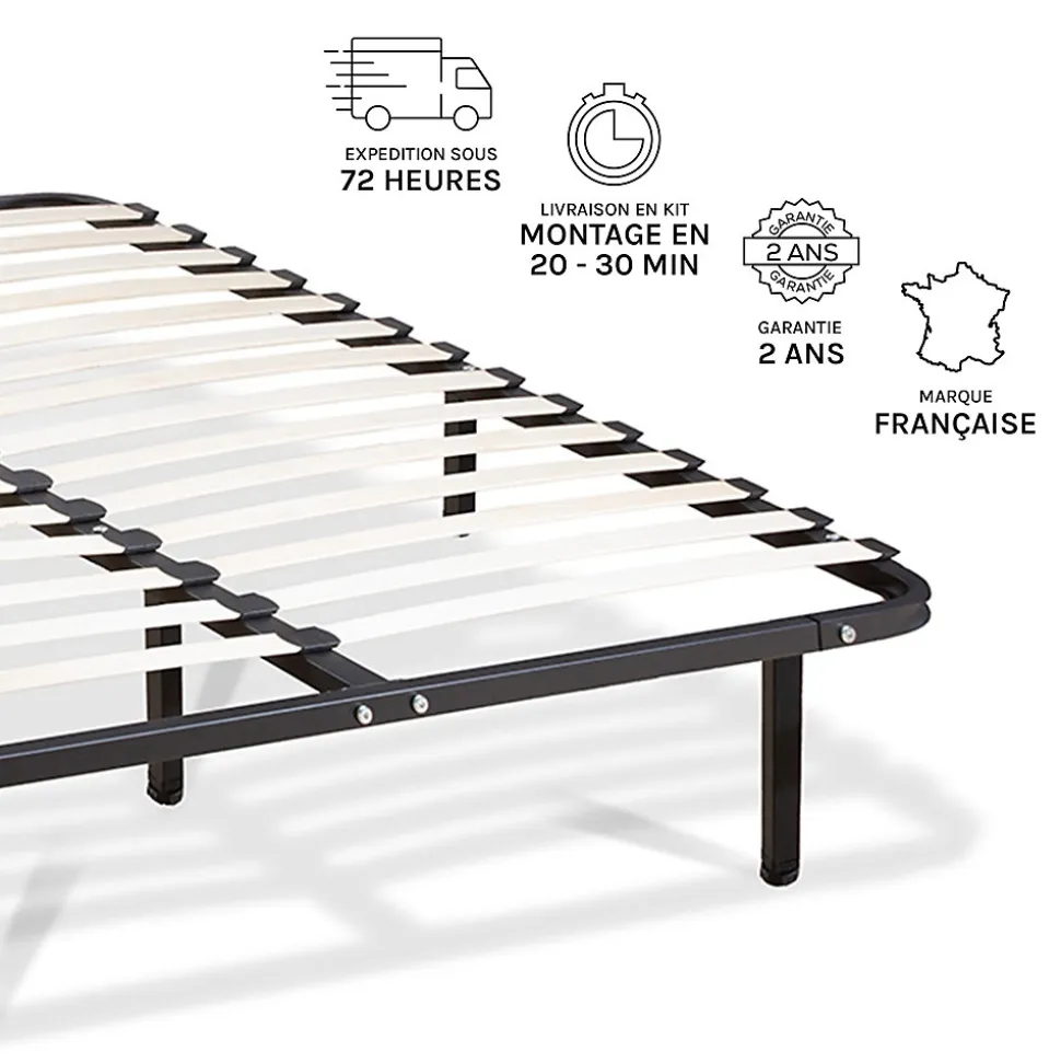 Sommier à lattes en métal Somkit 90x200 cm Coloris Noir Livré en kit