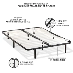 Sommier à lattes en métal Somkit 90x200 cm Coloris Noir Livré en kit
