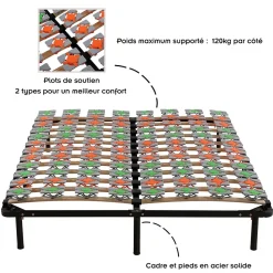 Sommier à Lattes Ergonomique Avec Plots De Soutien 200x200 Cm Avec Pieds